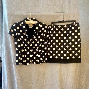 Worth Black and White Polkadot Jacket and Skirt Suit Size 8 Jacket Size 6 Skirt